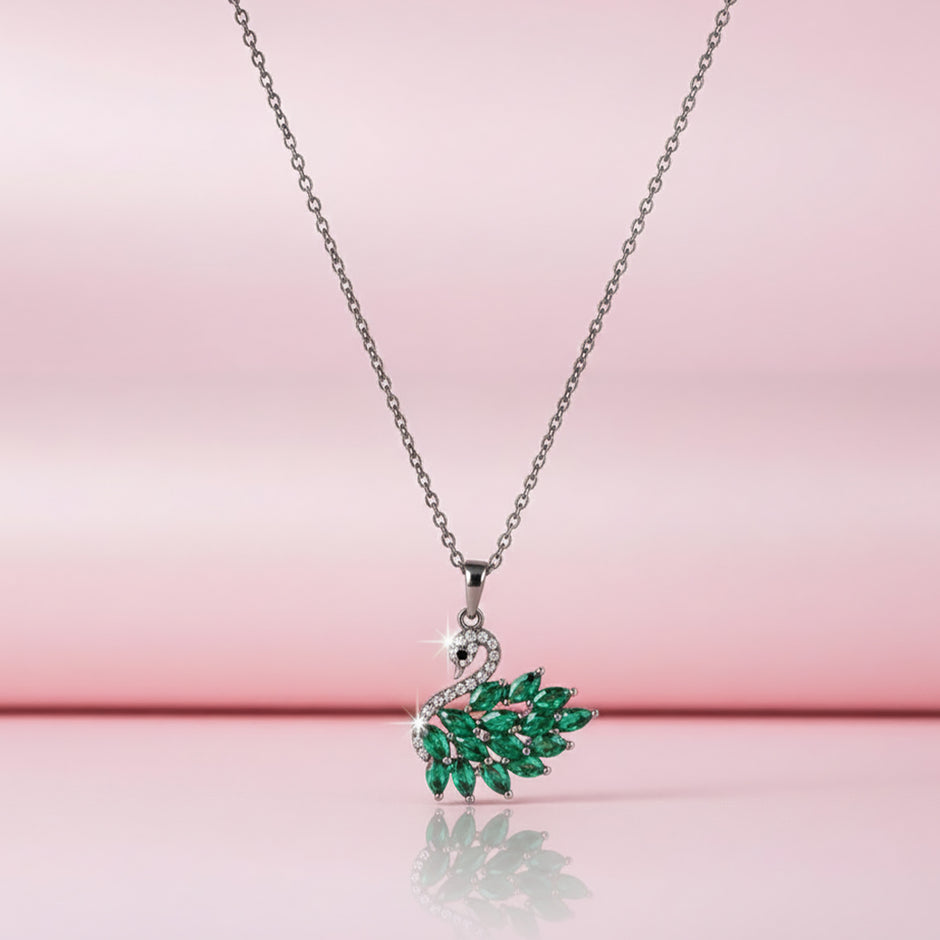 Emerald Grace Swan Pendant Necklace
