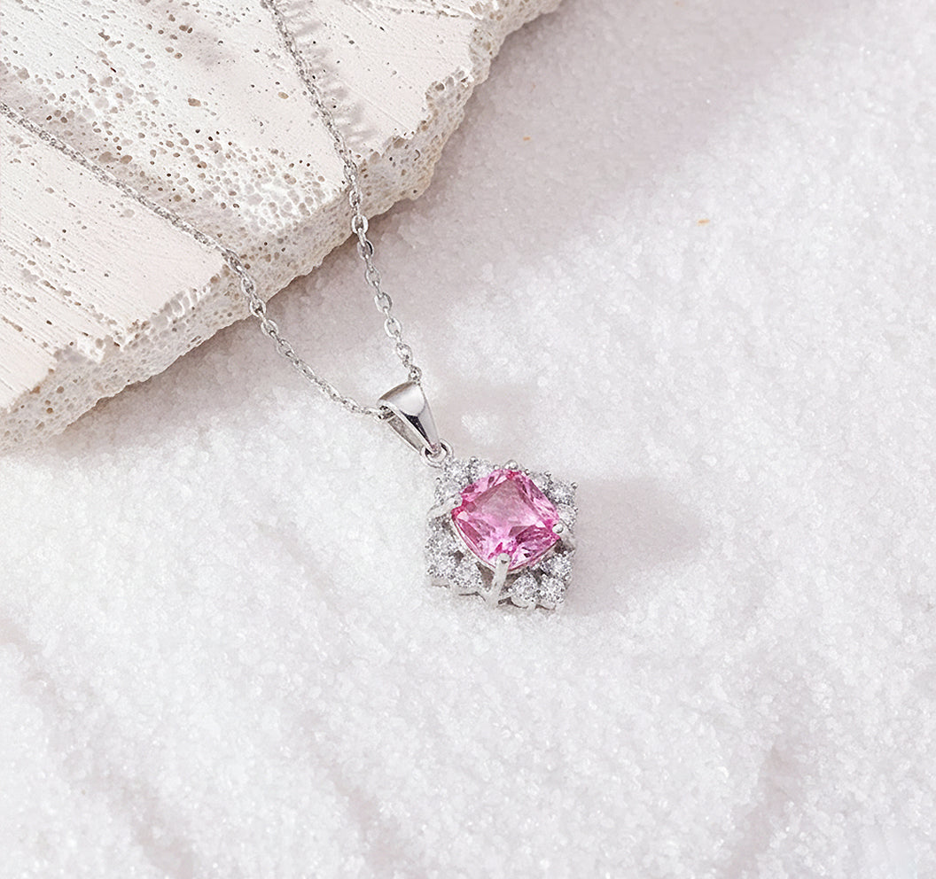 Blush Halo Pink Stone Pendant Necklace