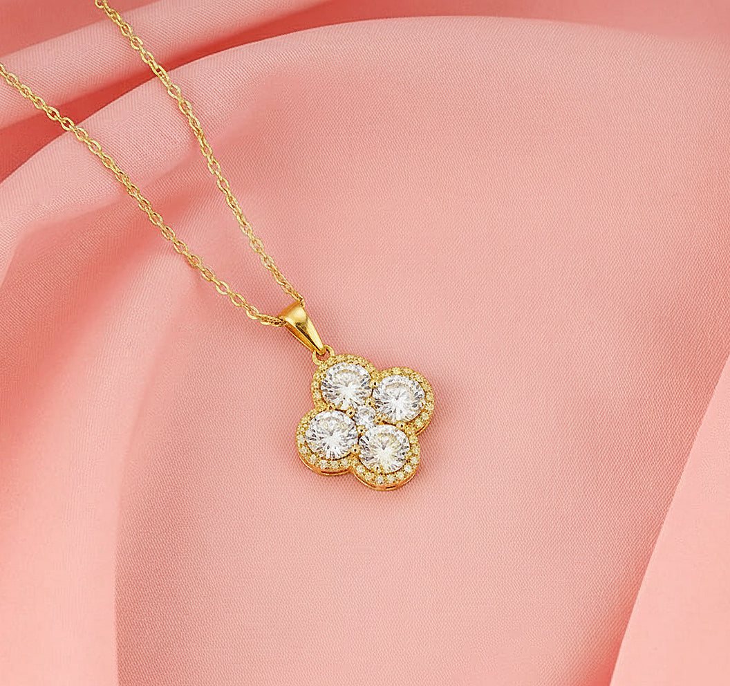 Golden Lumière Four-Stone Pendant Necklace