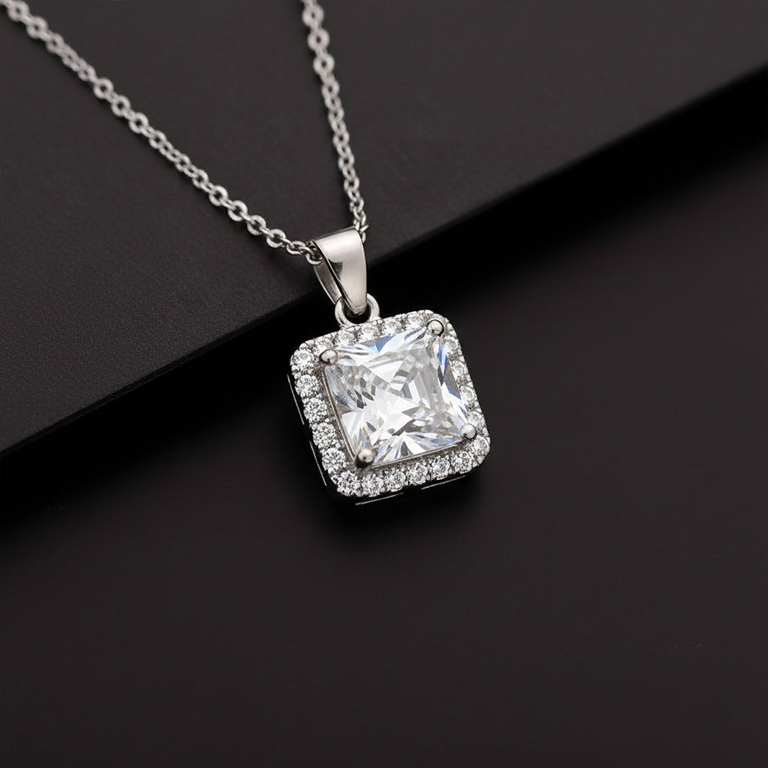 Crystal Royale Square Halo Pendant Necklace