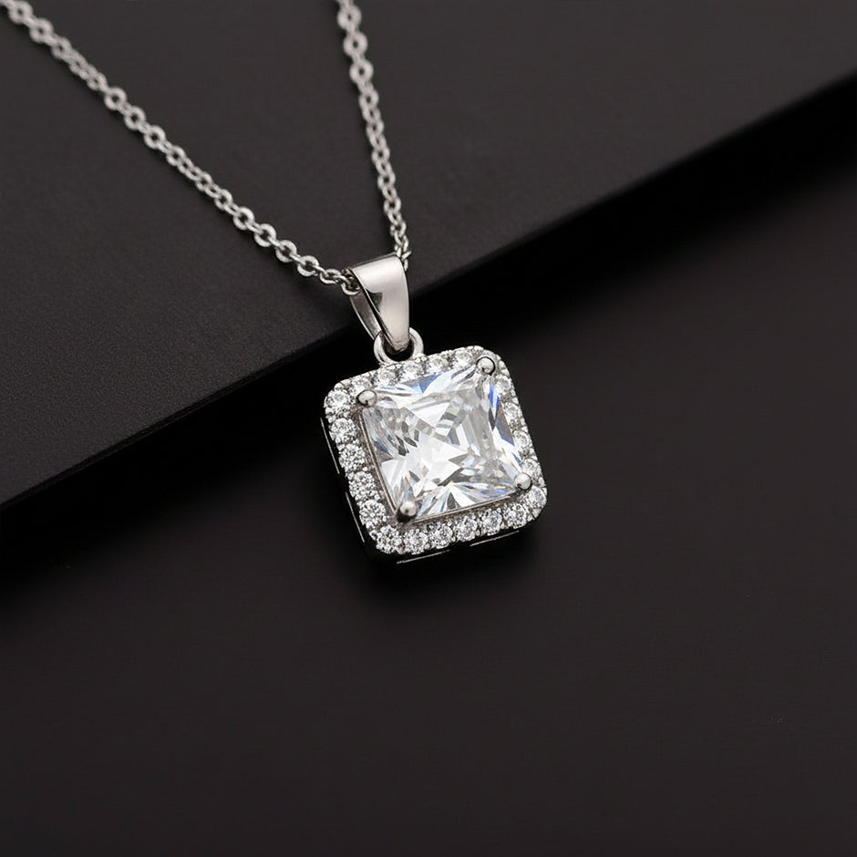 Crystal Royale Square Halo Pendant Necklace
