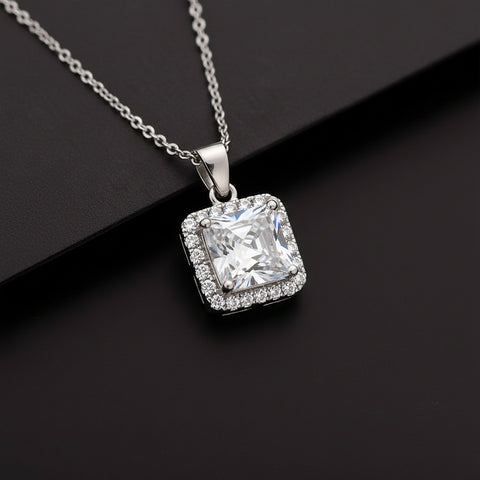 Crystal Royale Square Halo Pendant Necklace