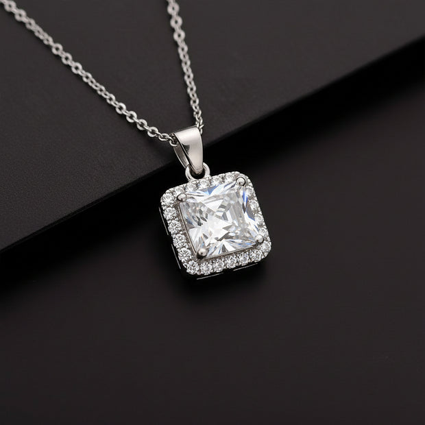 Crystal Royale Square Halo Pendant Necklace