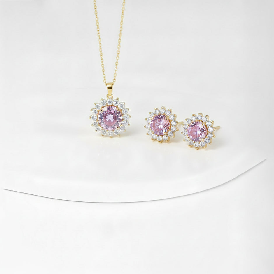 Blush Pink Sunflower Necklace & Stud Earrings Set