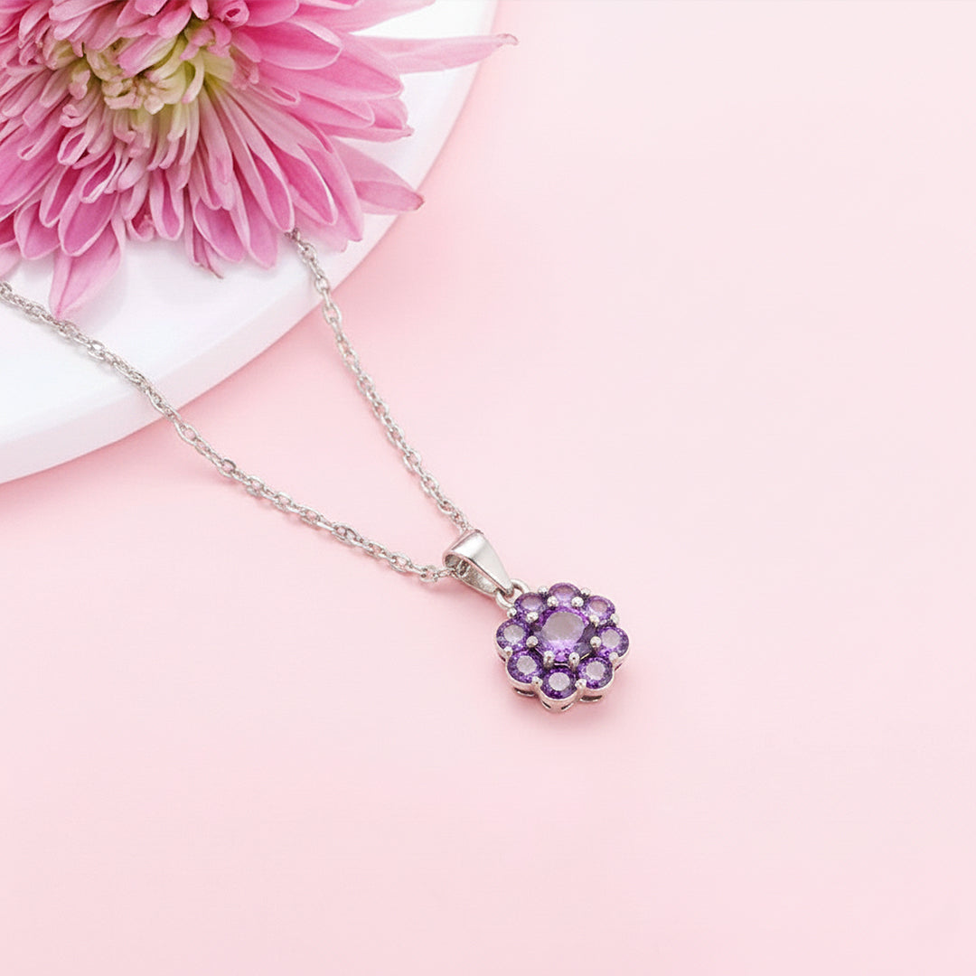 Lavender Bloom Floral Halo Pendant Necklace