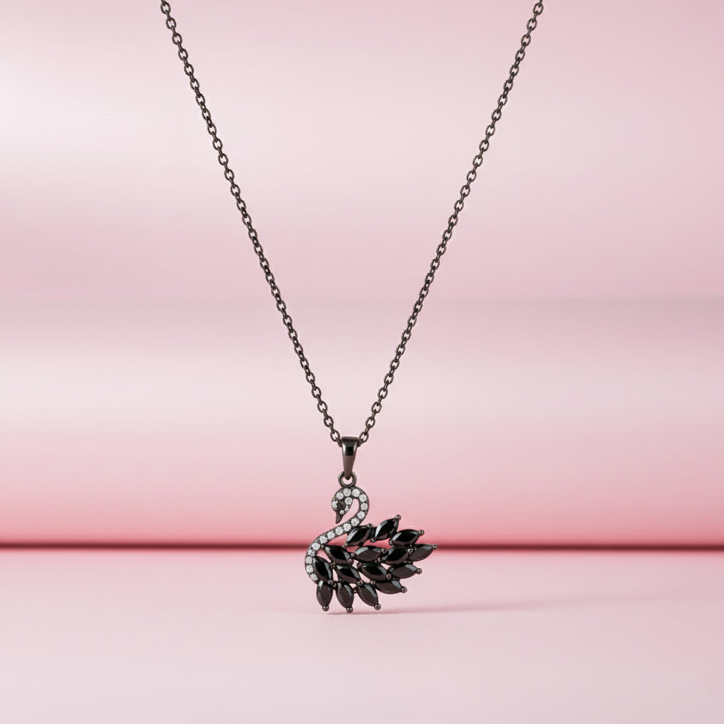 Black Grace Swan Pendant Necklace