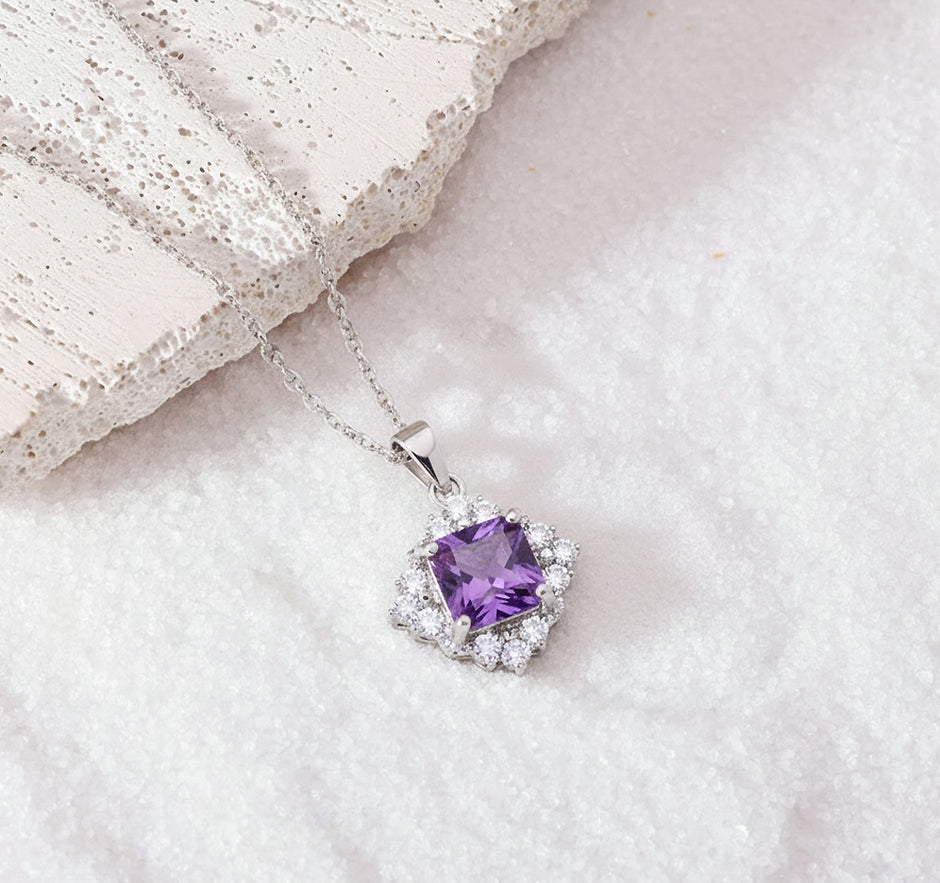 Blush Halo Purple Stone Pendant Necklace