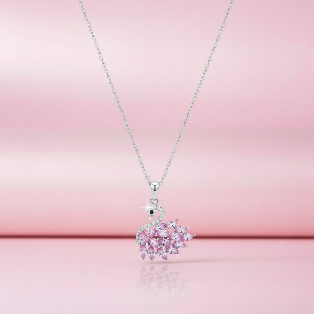 Pink Grace Swan Pendant Necklace