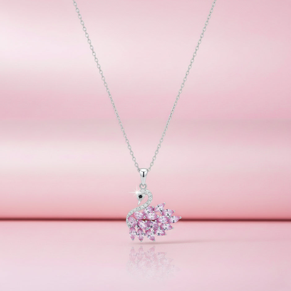 Pink Grace Swan Pendant Necklace