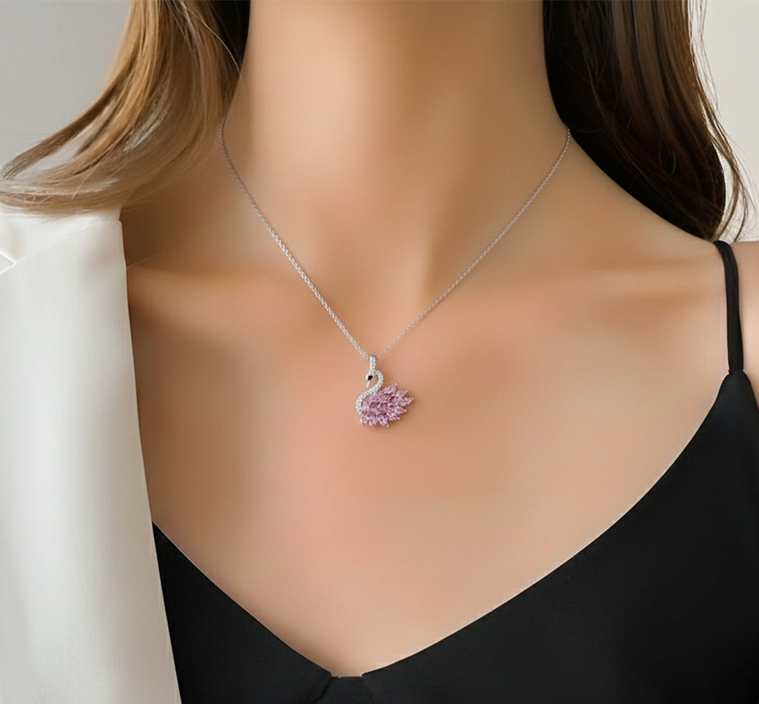 Pink Grace Swan Pendant Necklace