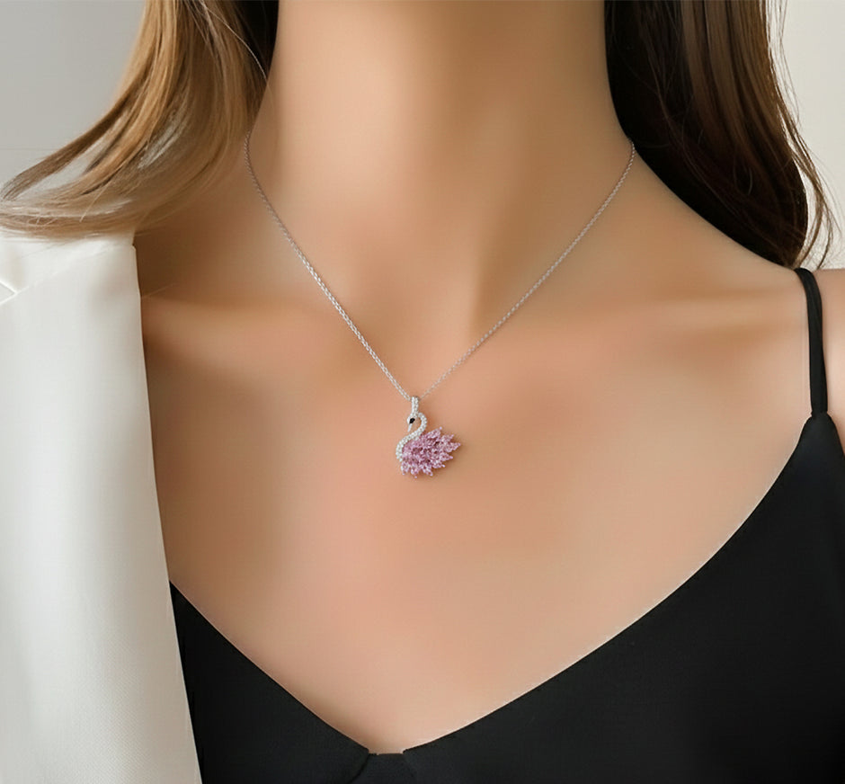 Pink Grace Swan Pendant Necklace