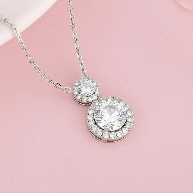 Silver Aura Double Halo Pendant Necklace