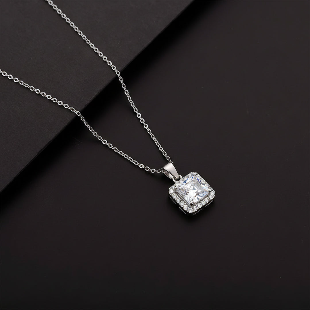 Crystal Royale Square Halo Pendant Necklace
