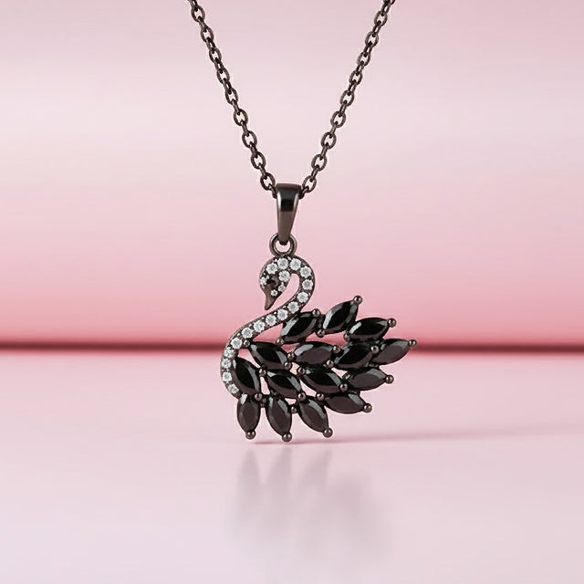 Black Grace Swan Pendant Necklace
