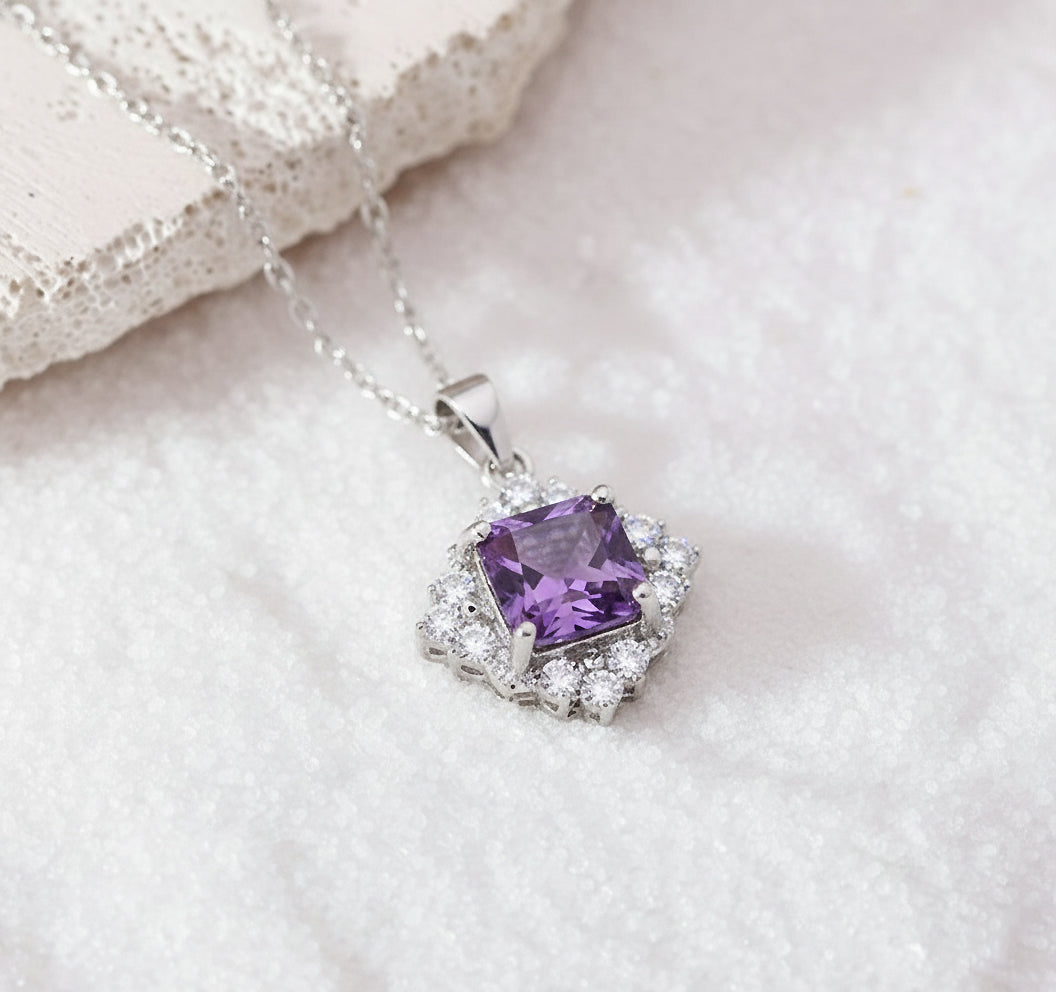 Blush Halo Purple Stone Pendant Necklace