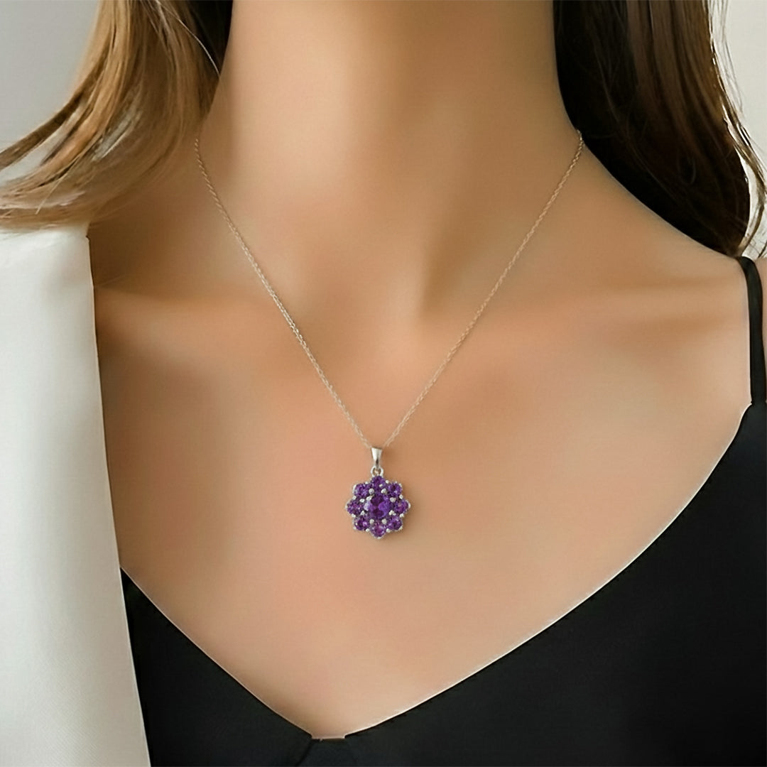 Lavender Bloom Floral Halo Pendant Necklace