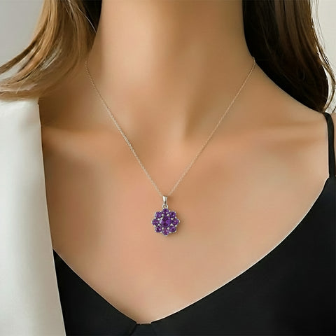 Lavender Bloom Floral Halo Pendant Necklace