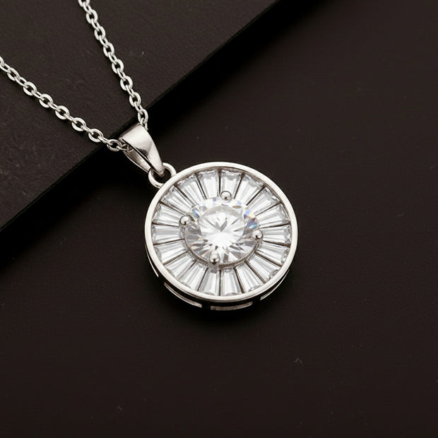 Silver Radiance Sunburst Halo Pendant Necklace