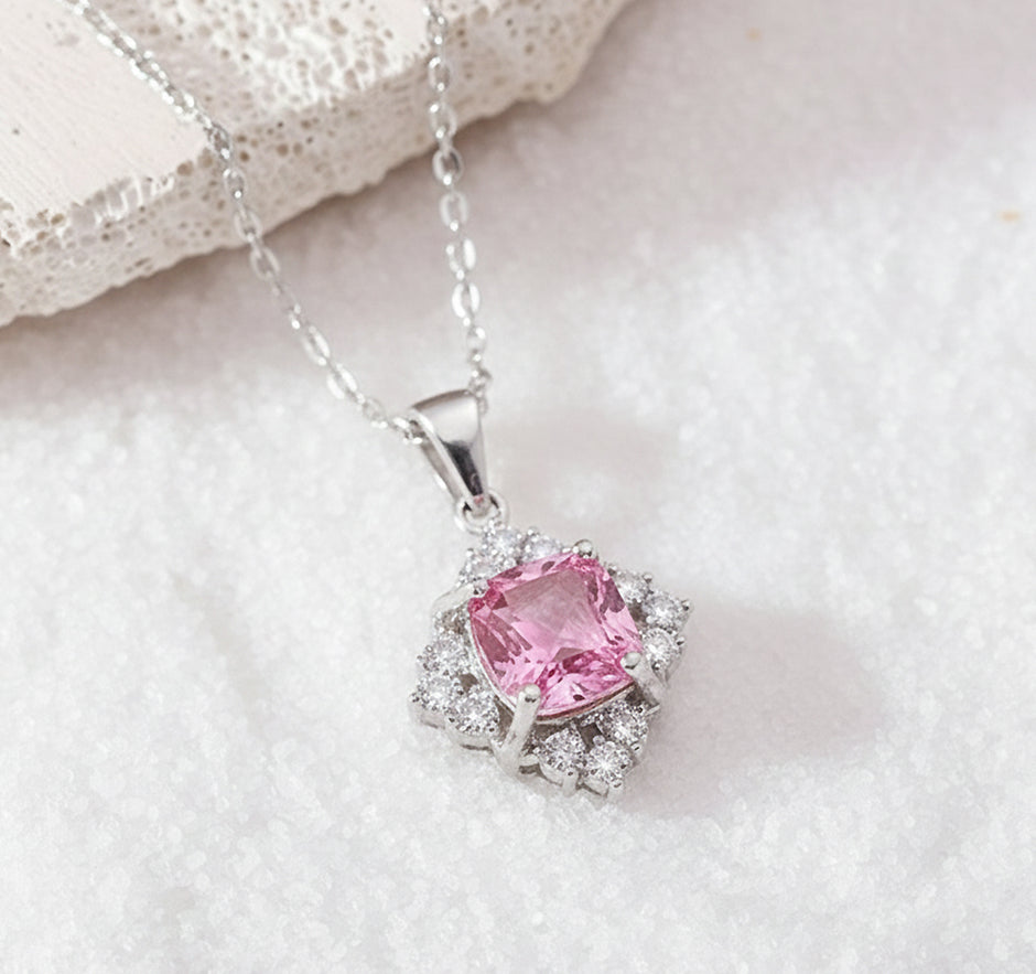 Blush Halo Pink Stone Pendant Necklace