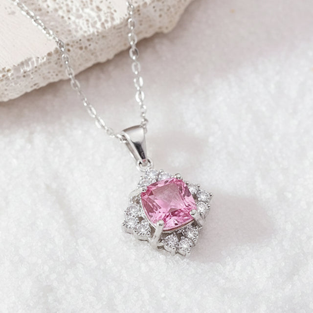 Blush Halo Pink Stone Pendant Necklace