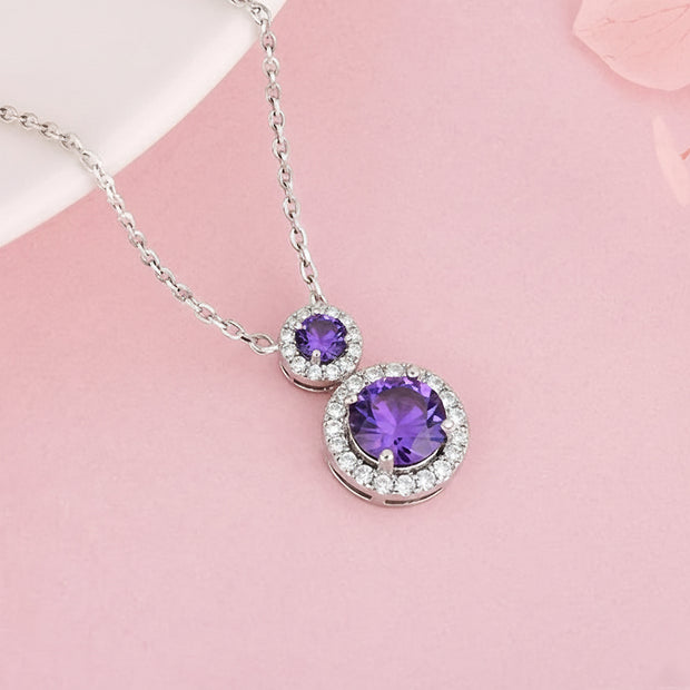 Amethyst Aura Double Halo Pendant Necklace