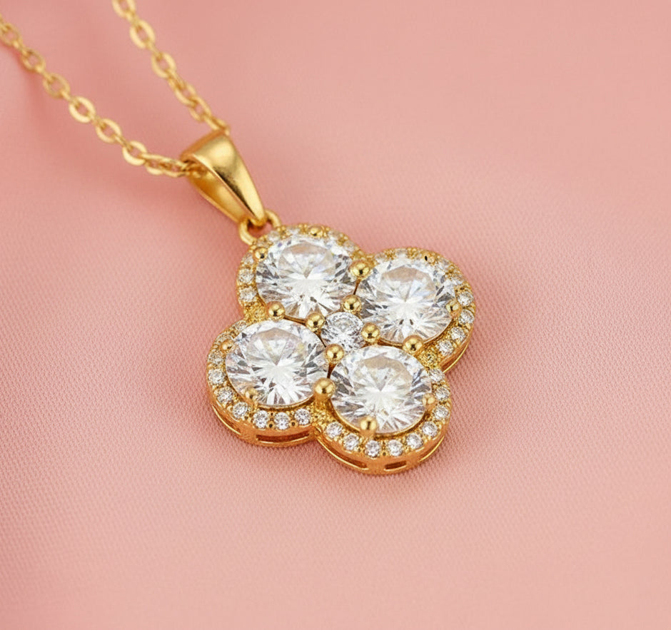 Golden Lumière Four-Stone Pendant Necklace