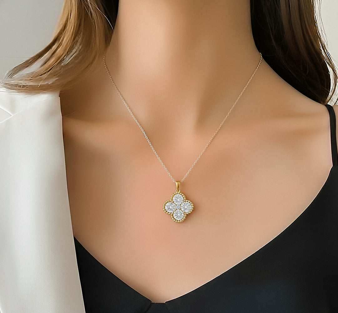 Golden Lumière Four-Stone Pendant Necklace