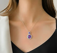 Amethyst Aura Double Halo Pendant Necklace