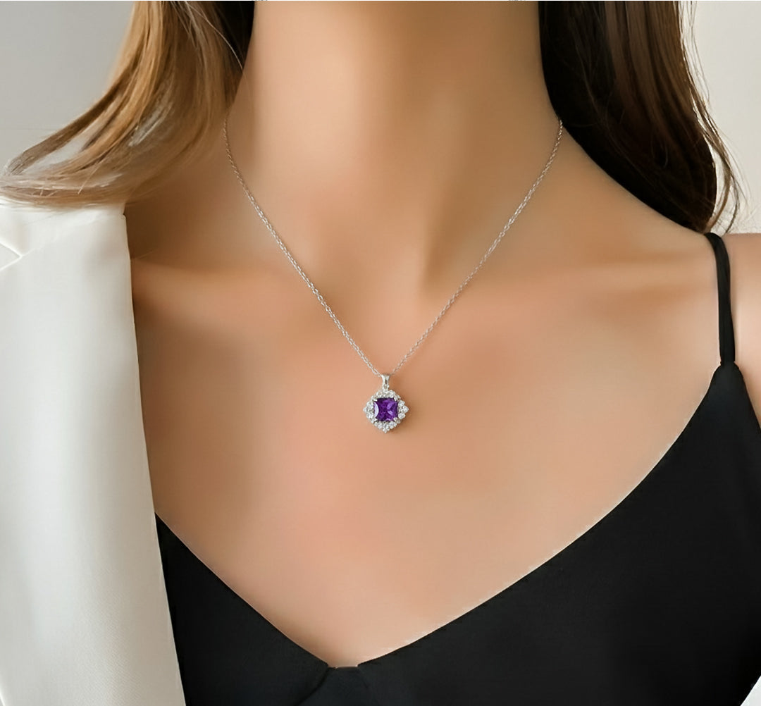 Blush Halo Purple Stone Pendant Necklace