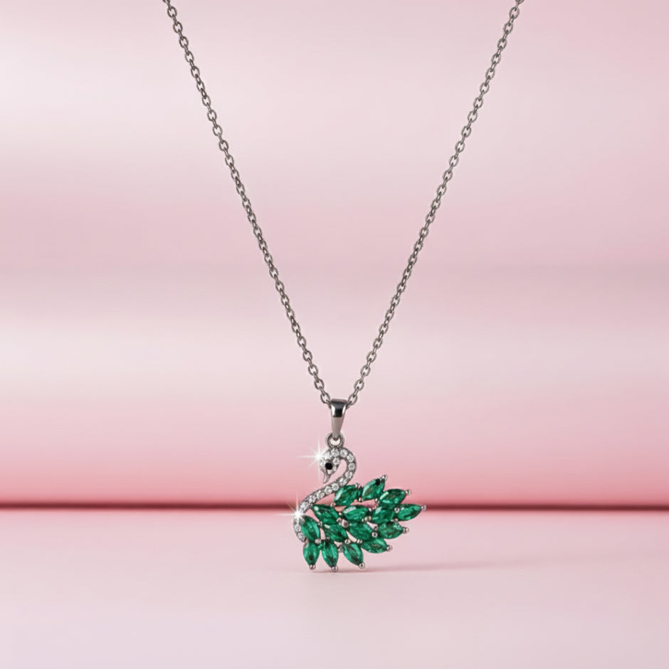 Emerald Grace Swan Pendant Necklace