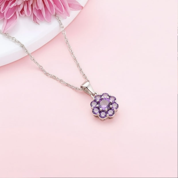 Lavender Bloom Floral Halo Pendant Necklace