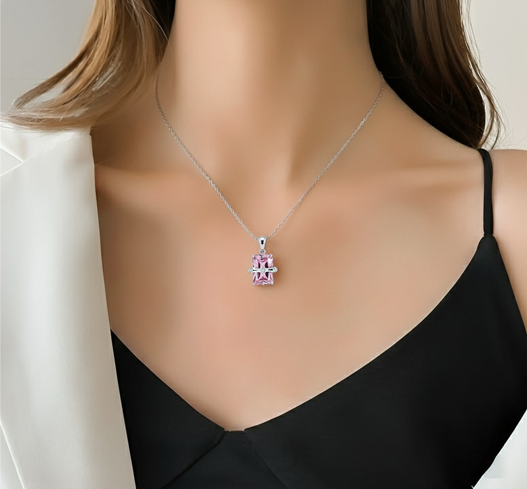Aurora Pink Gem-Stone Pendant Necklace