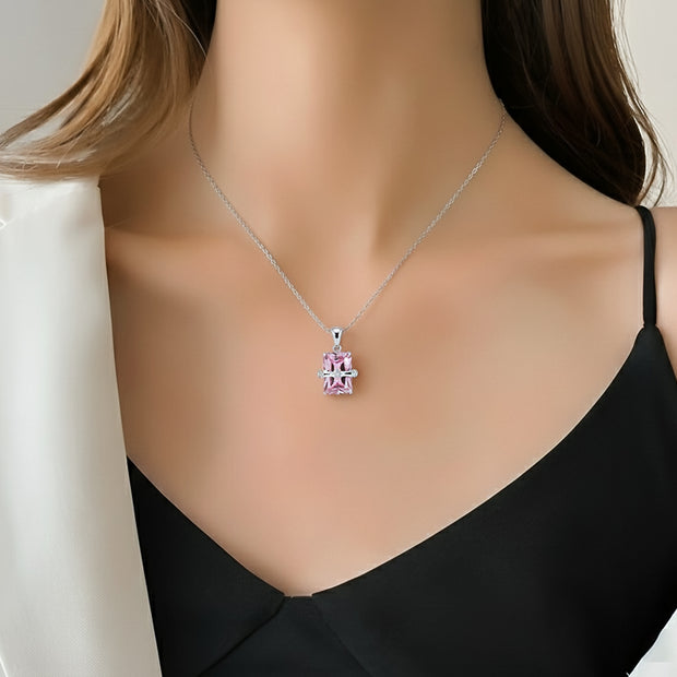 Aurora Pink Gem-Stone Pendant Necklace