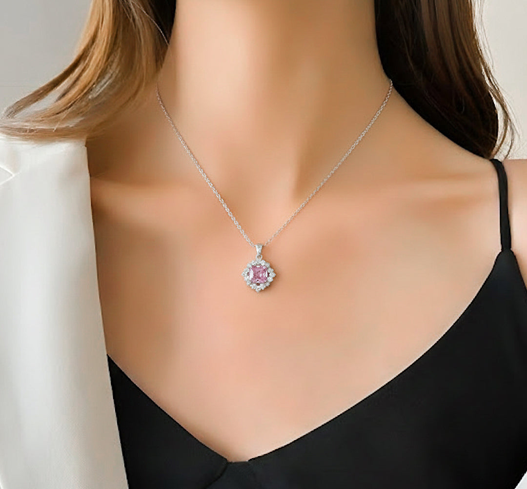 Blush Halo Pink Stone Pendant Necklace