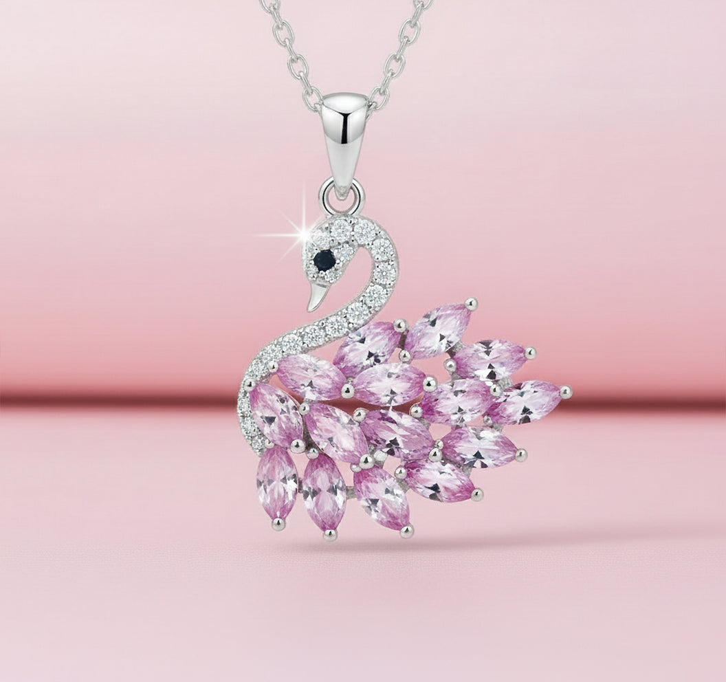 Pink Grace Swan Pendant Necklace