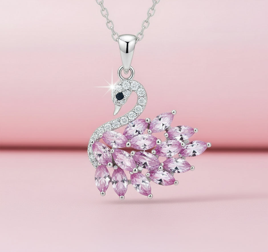 Pink Grace Swan Pendant Necklace