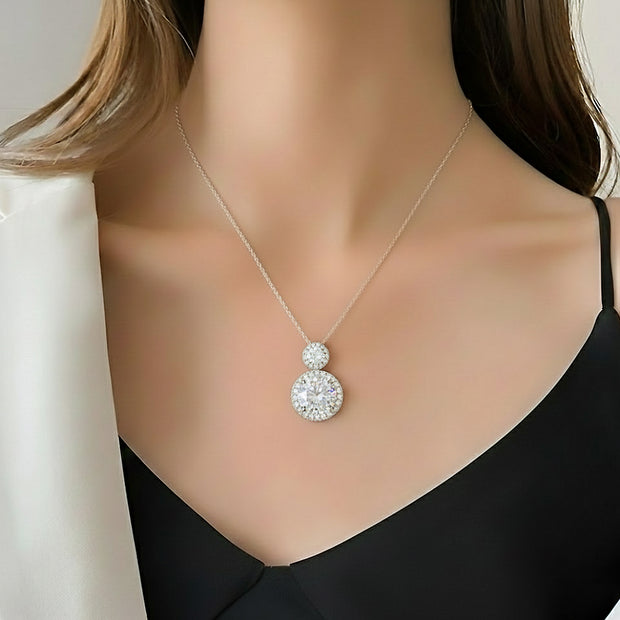 Silver Aura Double Halo Pendant Necklace