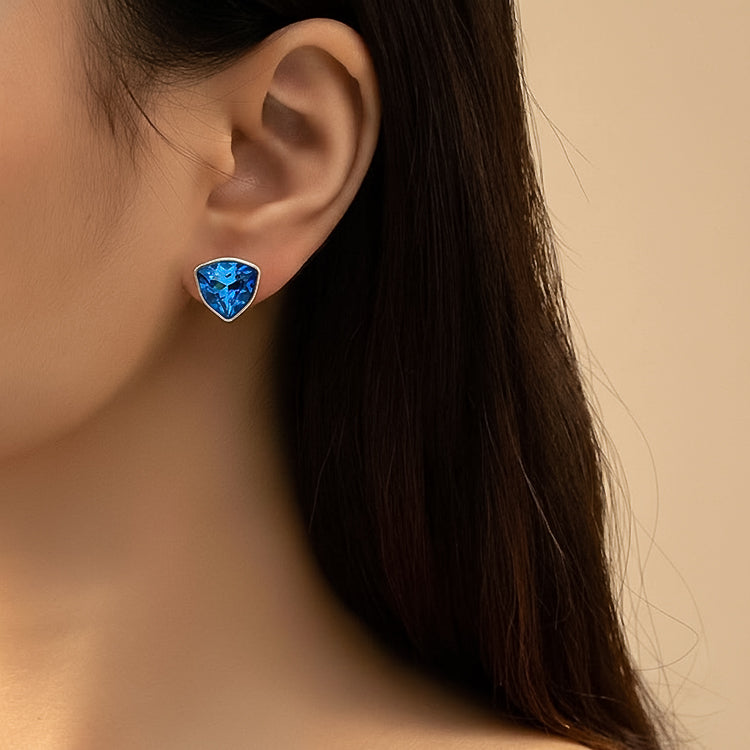 Blue Triangle Pendant Necklace & Stud Earrings Set