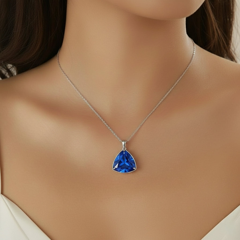 Blue Triangle Pendant Necklace & Stud Earrings Set