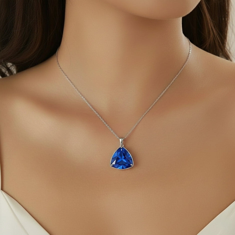 Blue Triangle Pendant Necklace & Stud Earrings Set