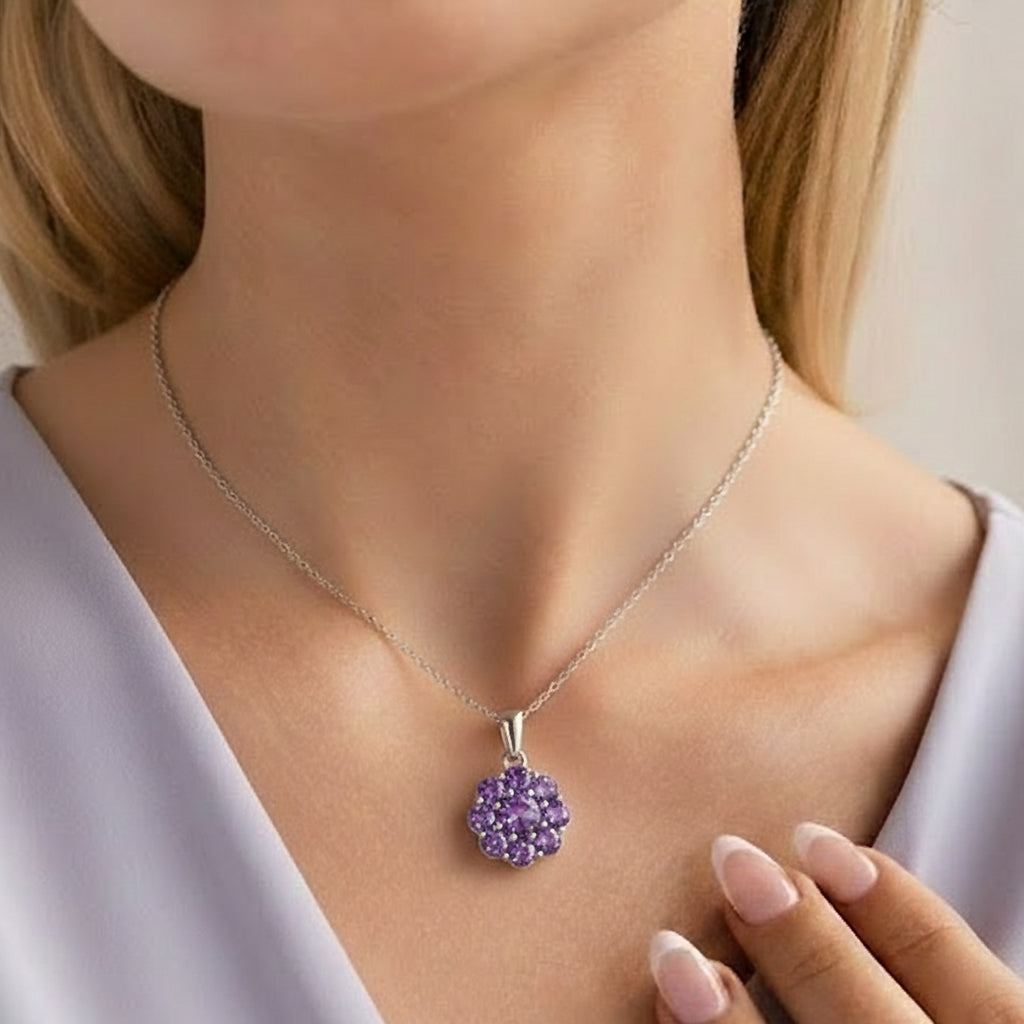 Lavender Bloom Floral Halo Pendant Necklace