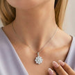 Silver Bloom Floral Halo Pendant Necklace