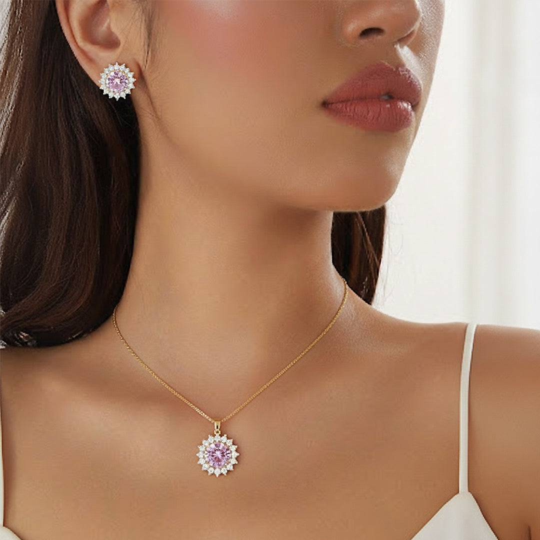 Blush Pink Sunflower Necklace & Stud Earrings Set