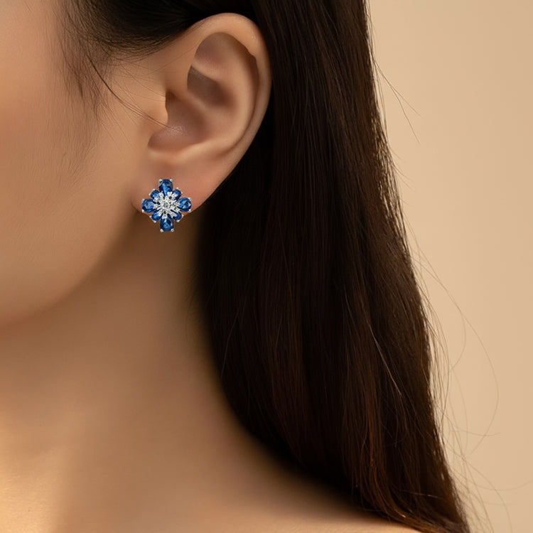 Blue Floral Stone Necklace & Stud Earrings Set