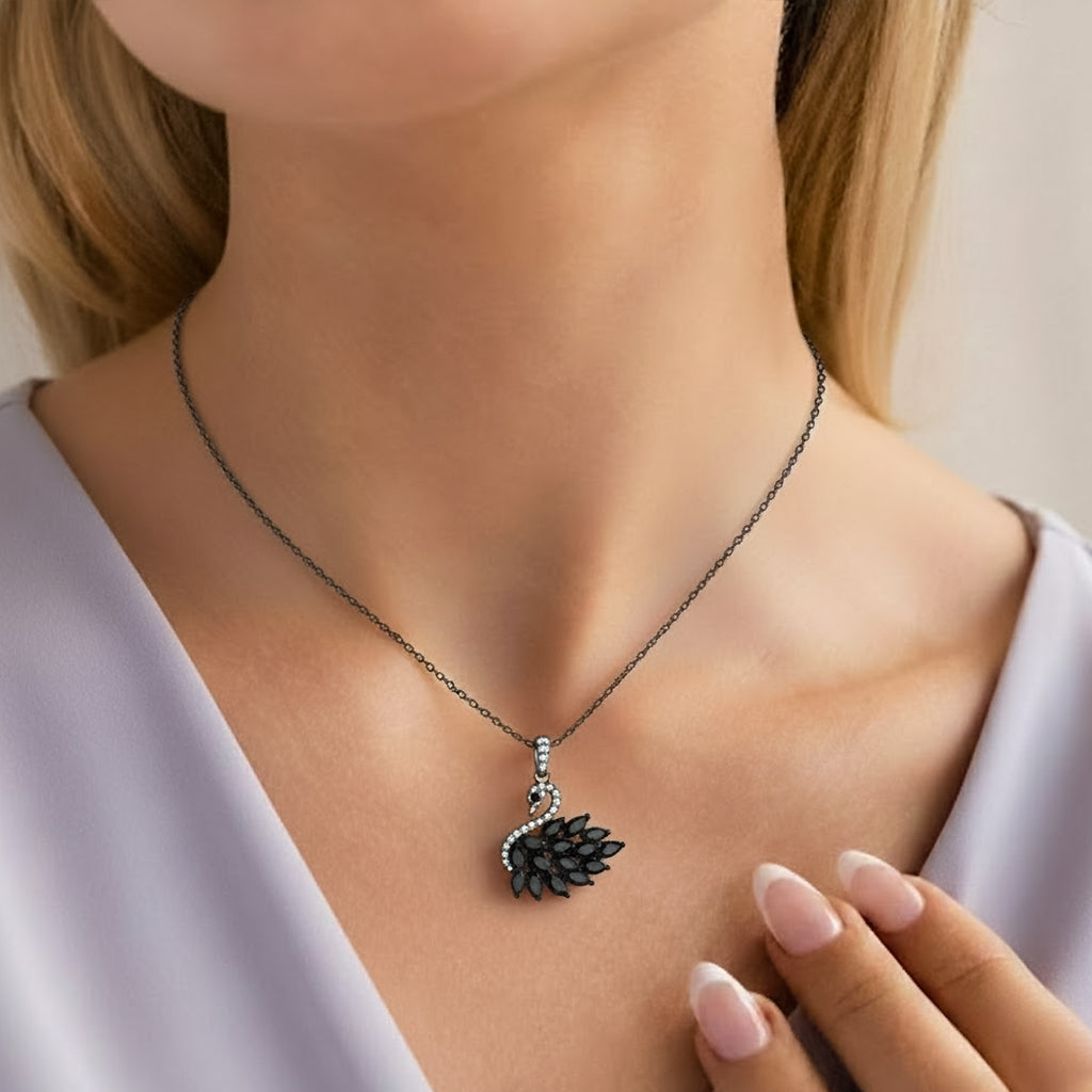 Black Grace Swan Pendant Necklace