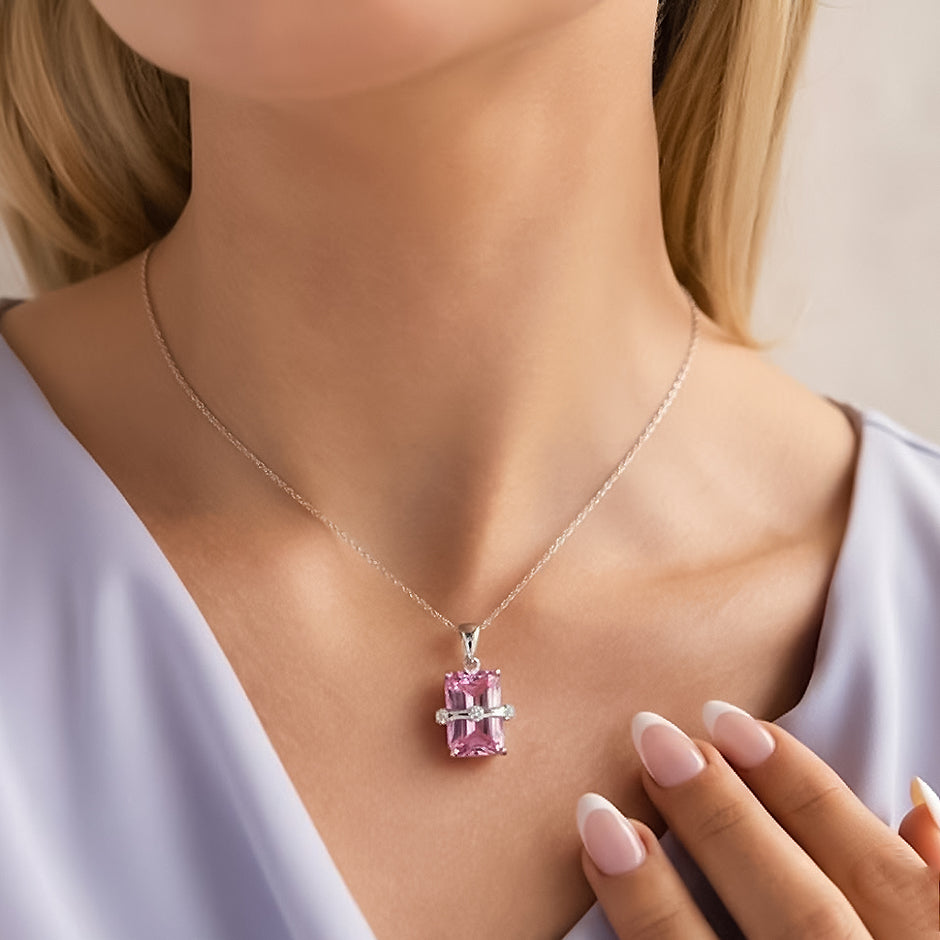 Aurora Pink Gem-Stone Pendant Necklace