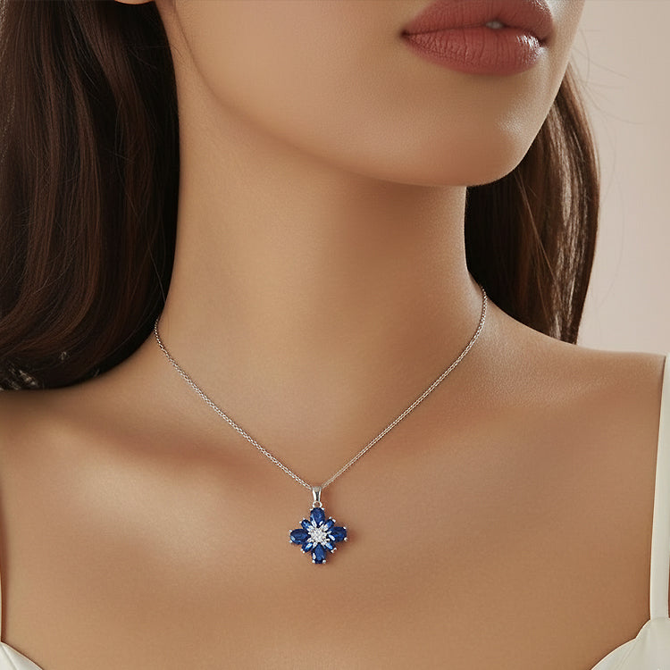 Blue Floral Stone Necklace & Stud Earrings Set