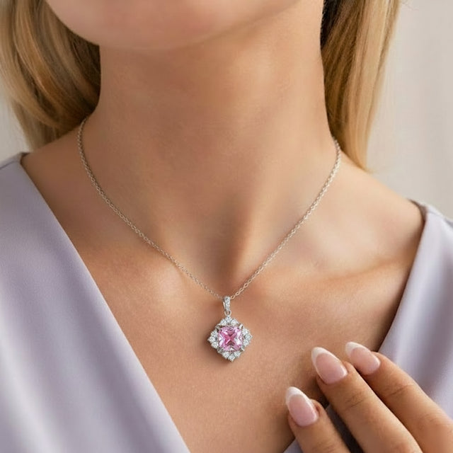 Blush Halo Pink Stone Pendant Necklace