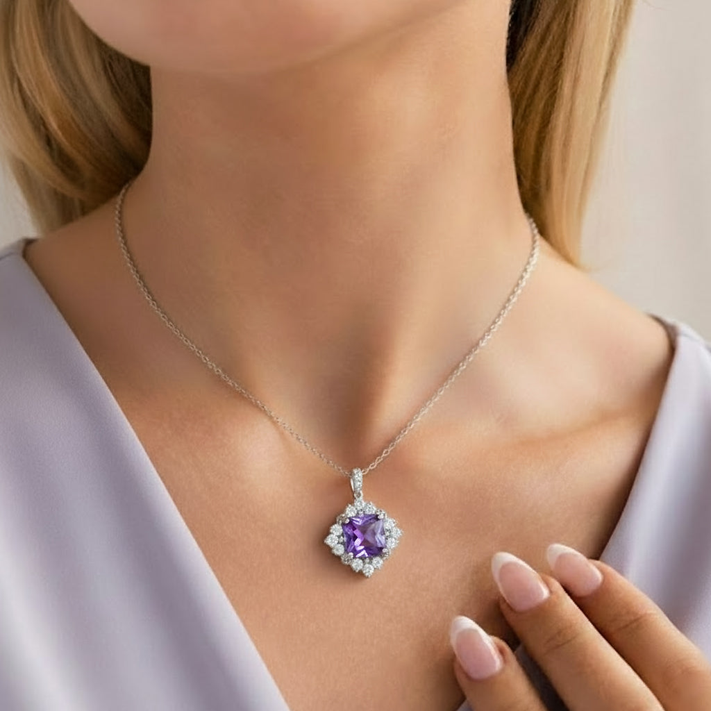 Blush Halo Purple Stone Pendant Necklace