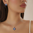 Blue Floral Stone Necklace & Stud Earrings Set